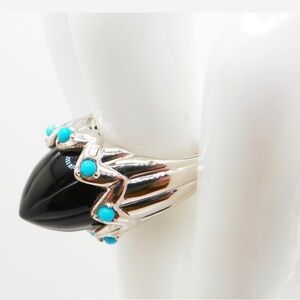 New Turquoise & Onyx rhodium plated 925 sterling Silver Ring Larisa Barrera 9